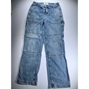BDG Carpenter Jeans Women 25W 32L Light Blue Wide Leg High Rise Utility Pants